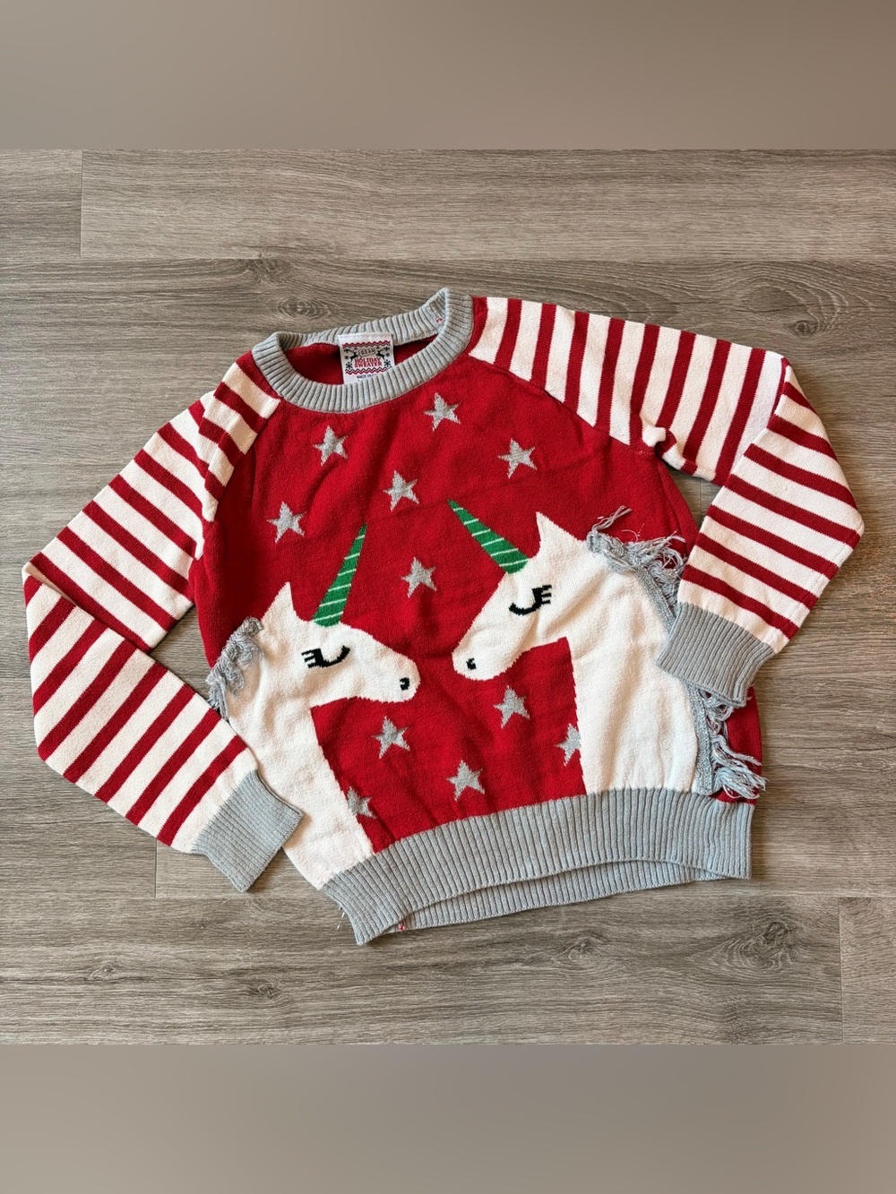 Well Worn Holiday Sweater little girls unicorn Christmas sweater